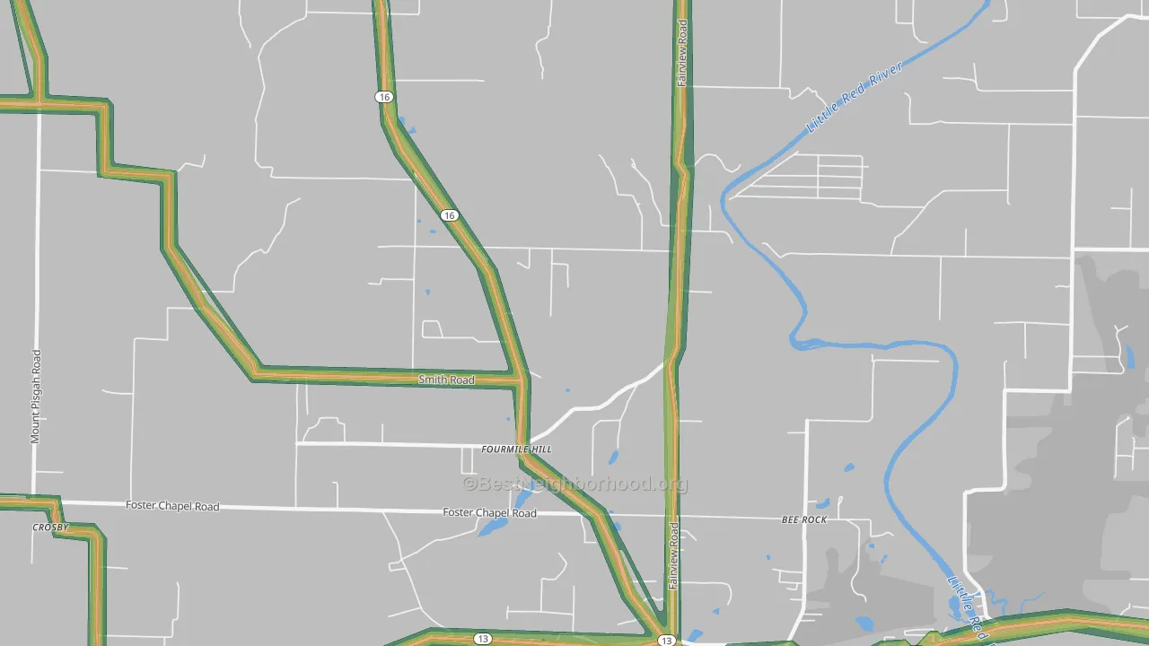 Fourmile Hill, AR Map of Noise Levels in Fourmile Hill