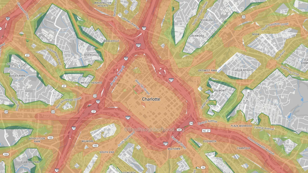 Fourth Ward, Charlotte, NC Map of Noise Levels in Fourth Ward