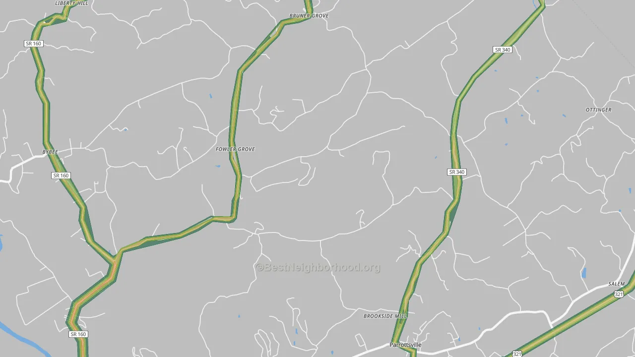 Fowler Grove, TN Map of Noise Levels in Fowler Grove