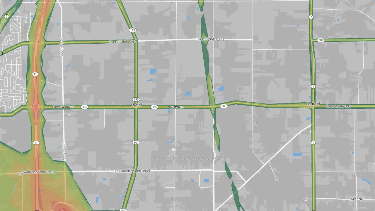 Fowler, OH Map of Noise Levels in Fowler