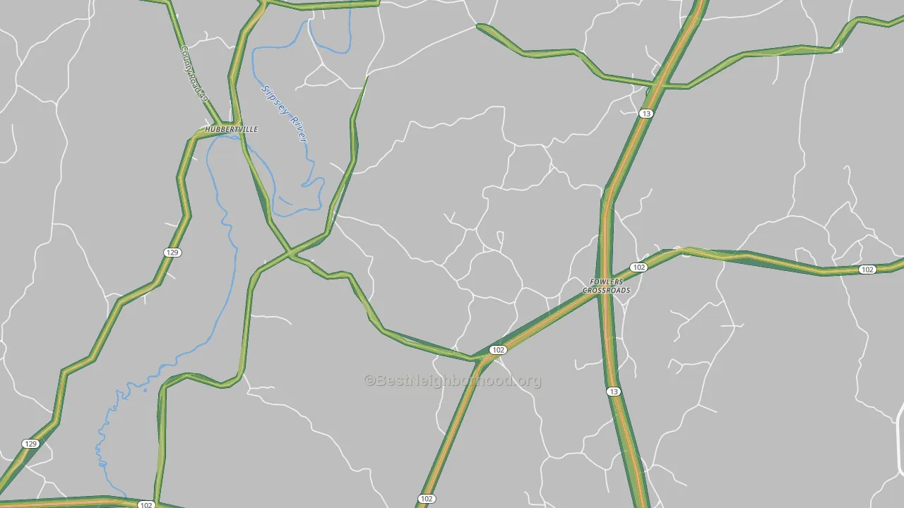Fowlers Crossroads, AL Map of Noise Levels in Fowlers Crossroads