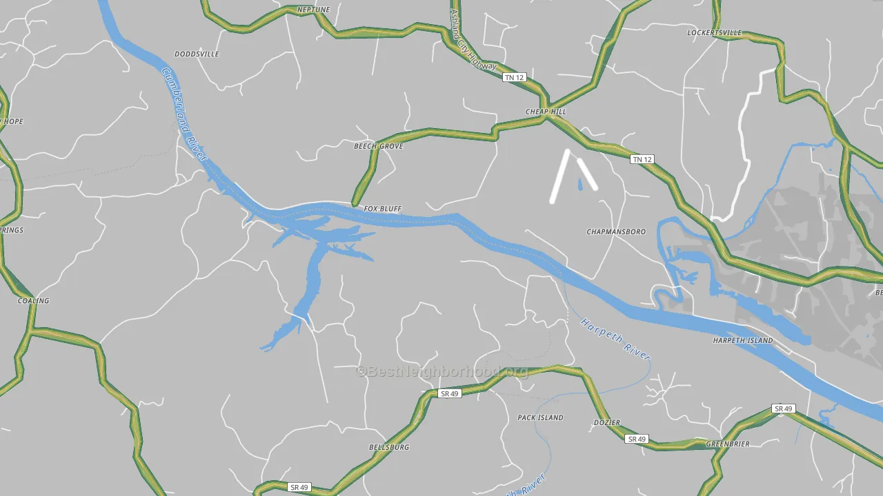Fox Bluff, TN Map of Noise Levels in Fox Bluff