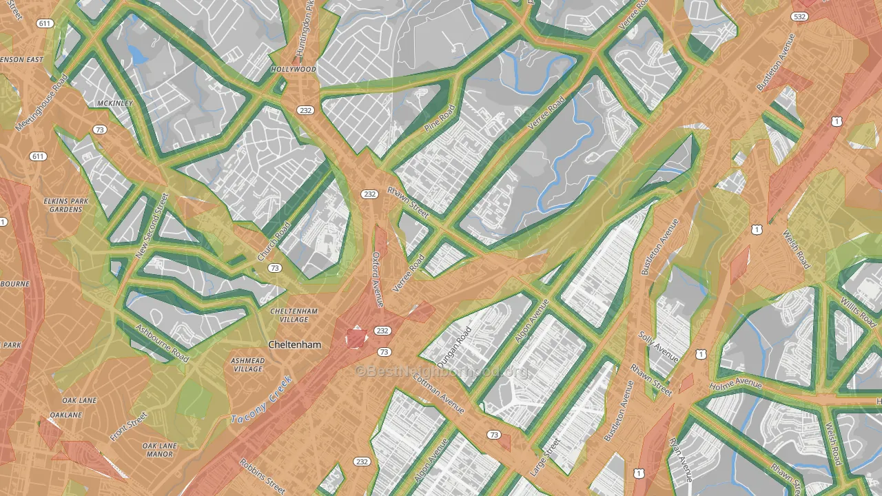 Fox Chase-Burholme, Philadelphia, PA Map of Noise Levels in Fox Chase-Burholme
