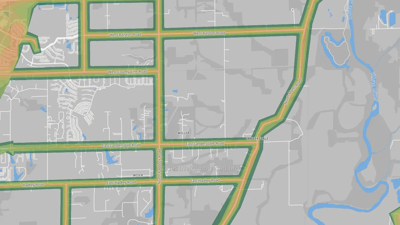 Fox Hill, IN Map of Noise Levels in Fox Hill
