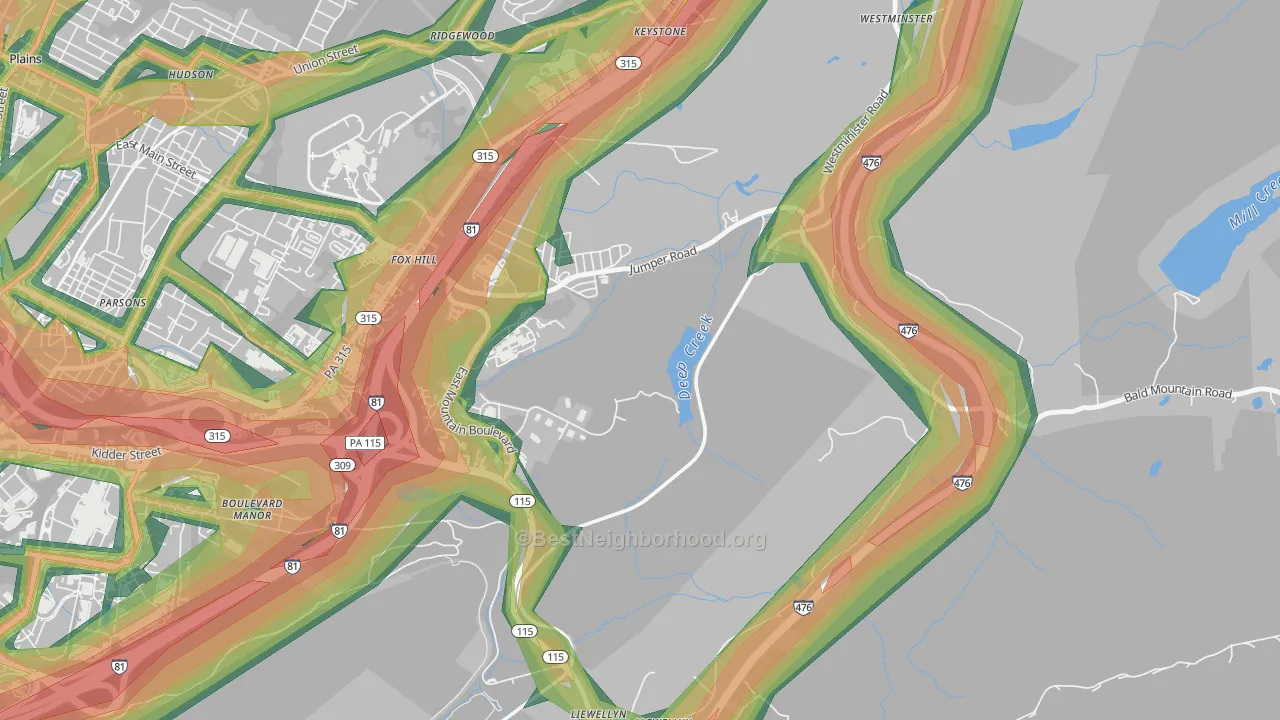 Fox Hill, PA Map of Noise Levels in Fox Hill
