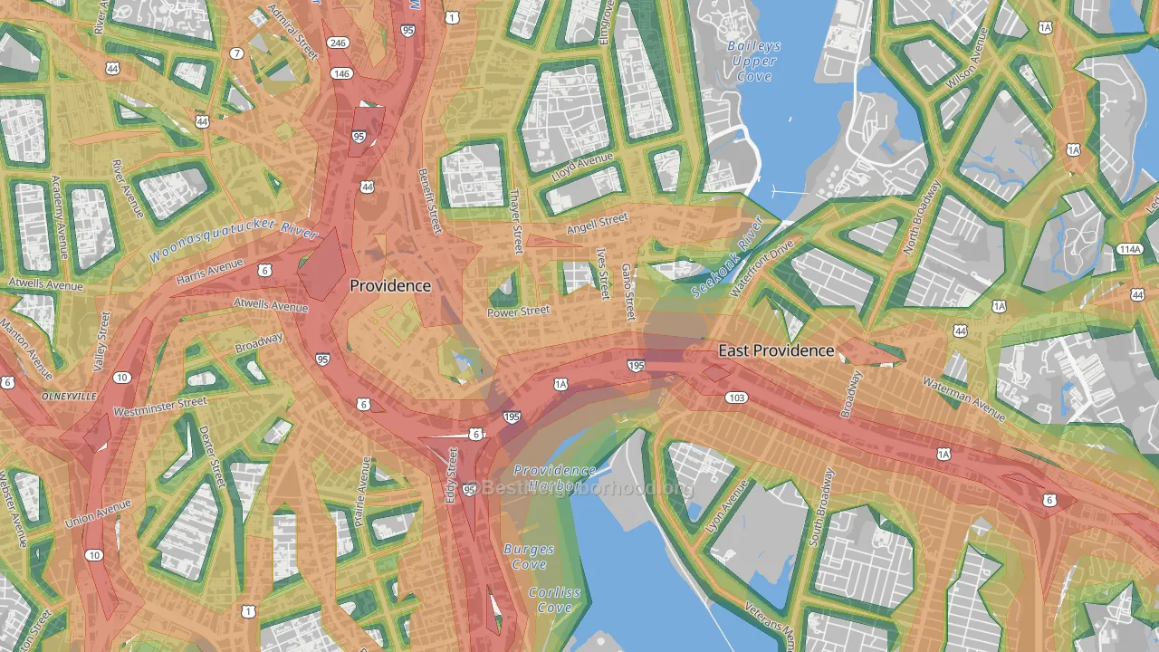 Fox Point, Providence, RI Map of Noise Levels in Fox Point