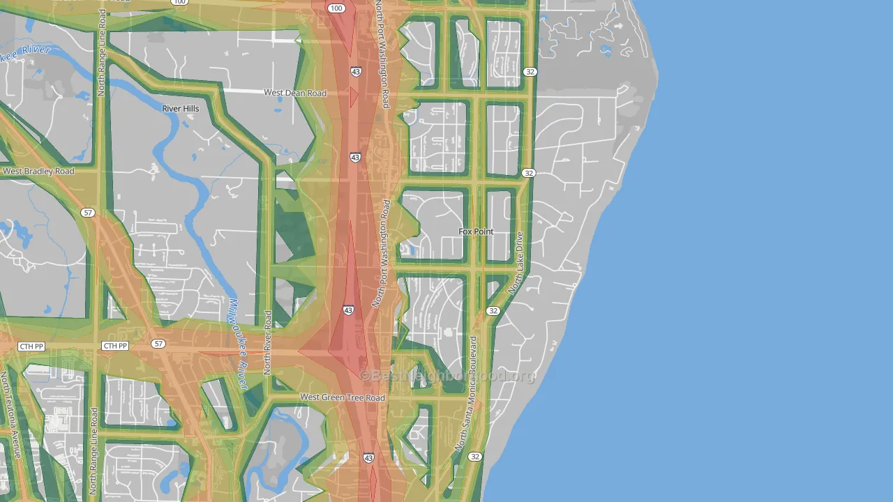 Fox Point, WI Map of Noise Levels in Fox Point