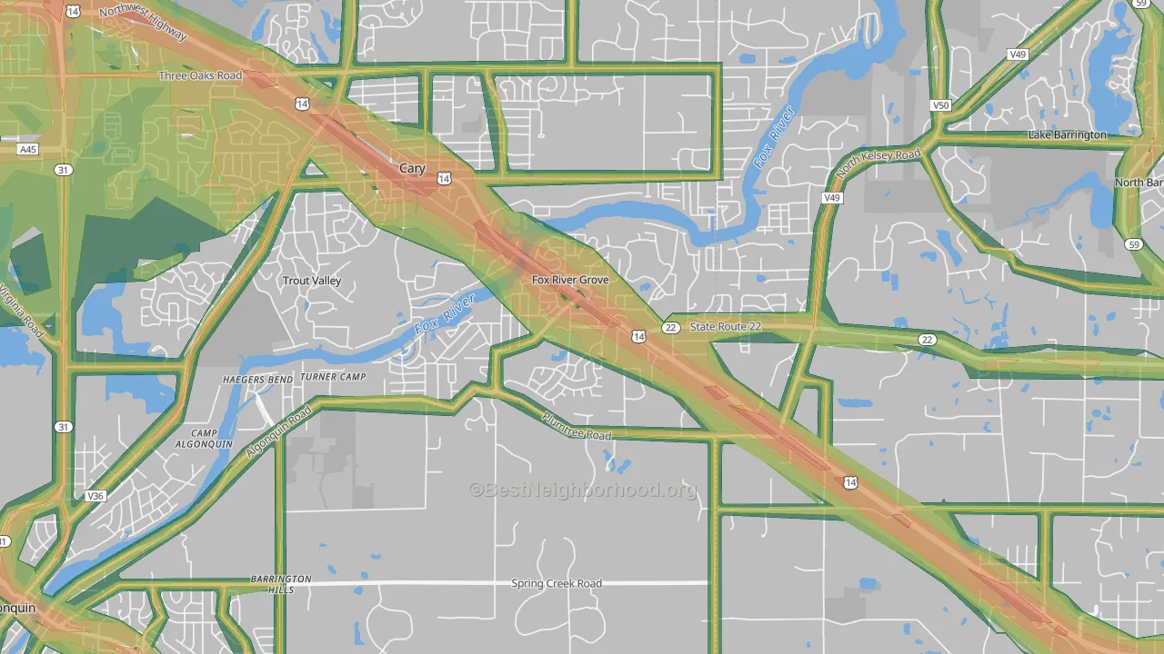 Fox River Grove, IL Map of Noise Levels in Fox River Grove