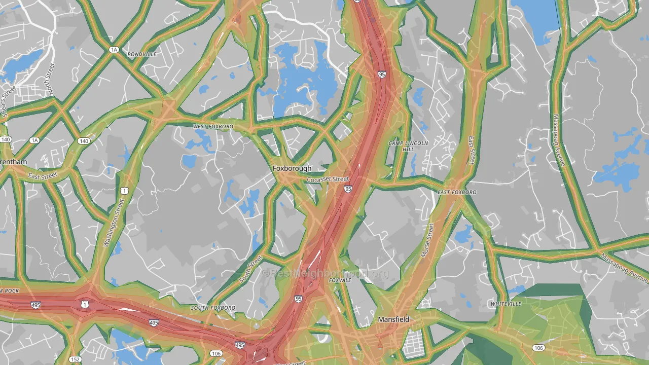 Foxboro, MA Map of Noise Levels in Foxboro