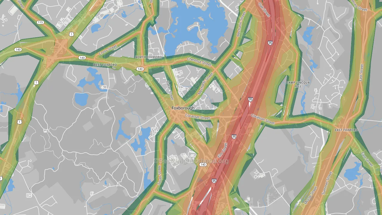 Foxborough, MA Map of Noise Levels in Foxborough