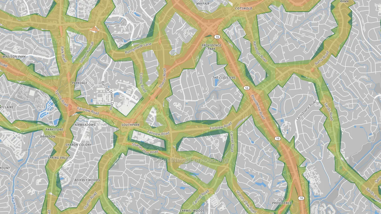 Foxcroft, Charlotte, NC Map of Noise Levels in Foxcroft