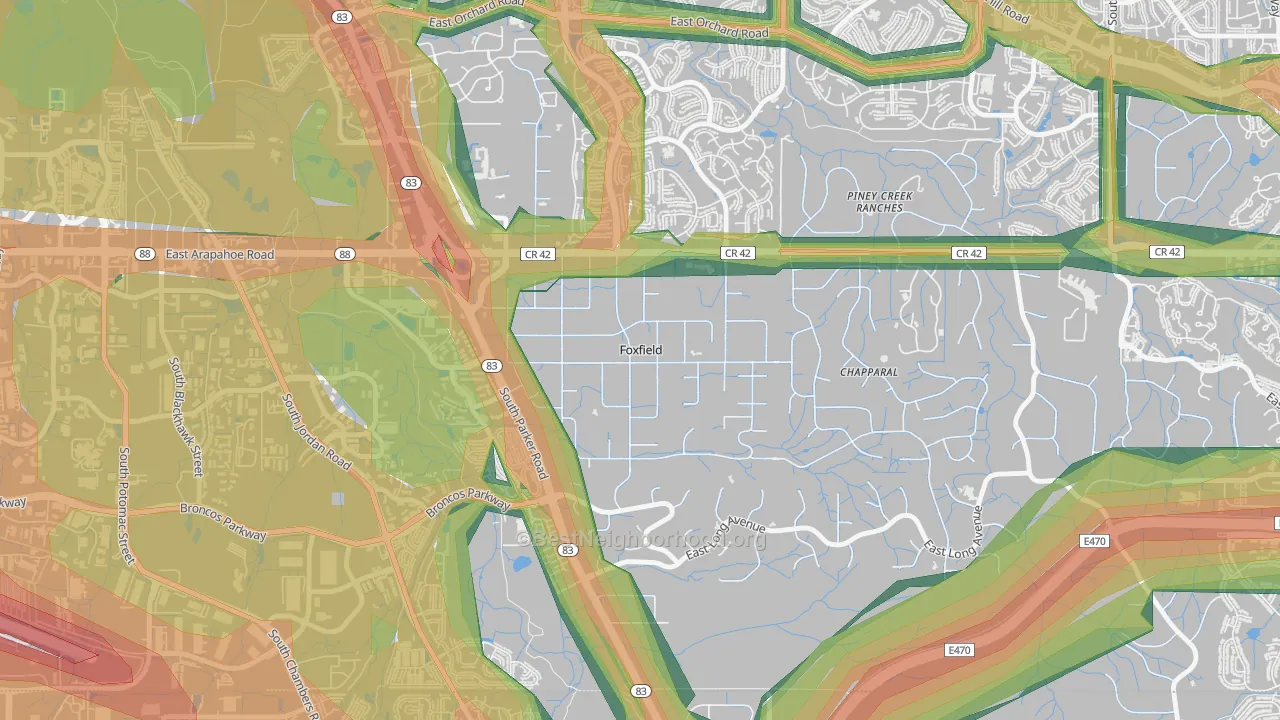Foxfield, CO Map of Noise Levels in Foxfield