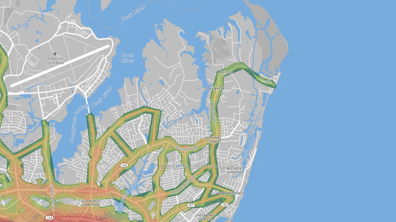 Foxhill, Hampton, VA Map of Noise Levels in Foxhill