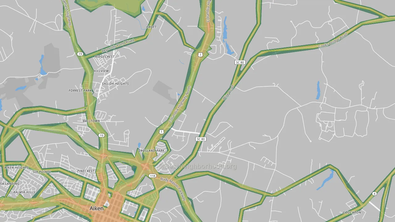 Foxtown, SC Map of Noise Levels in Foxtown