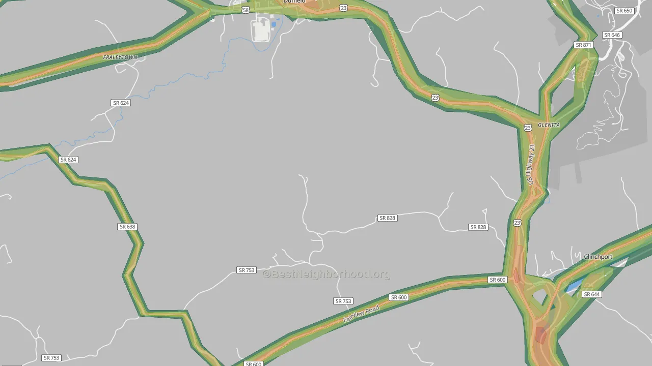 Fraleytown, VA Map of Noise Levels in Fraleytown