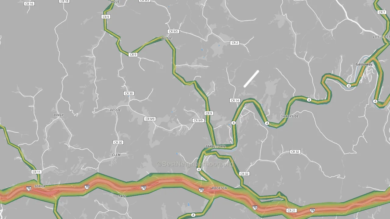 Frametown, WV Map of Noise Levels in Frametown