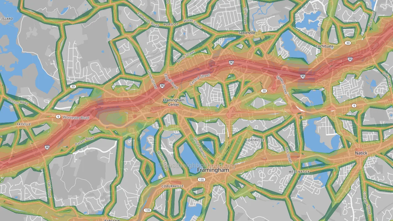 Framingham, MA Map of Noise Levels in Framingham