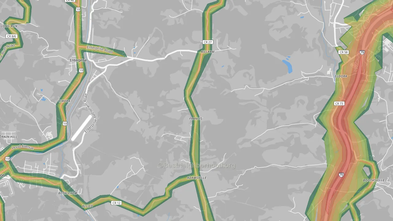 Francis, WV Map of Noise Levels in Francis