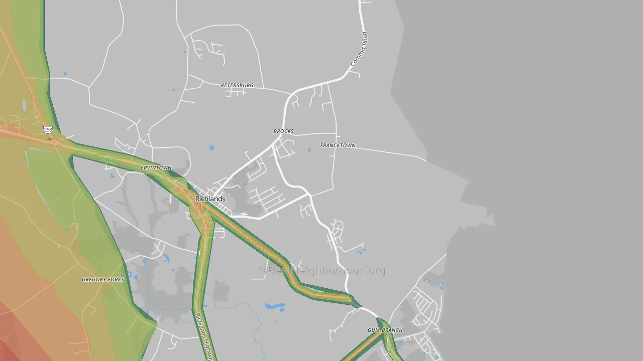 Francktown, NC Map of Noise Levels in Francktown