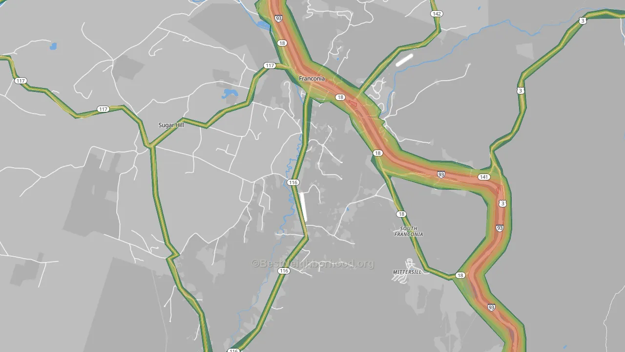 Franconia, NH Map of Noise Levels in Franconia