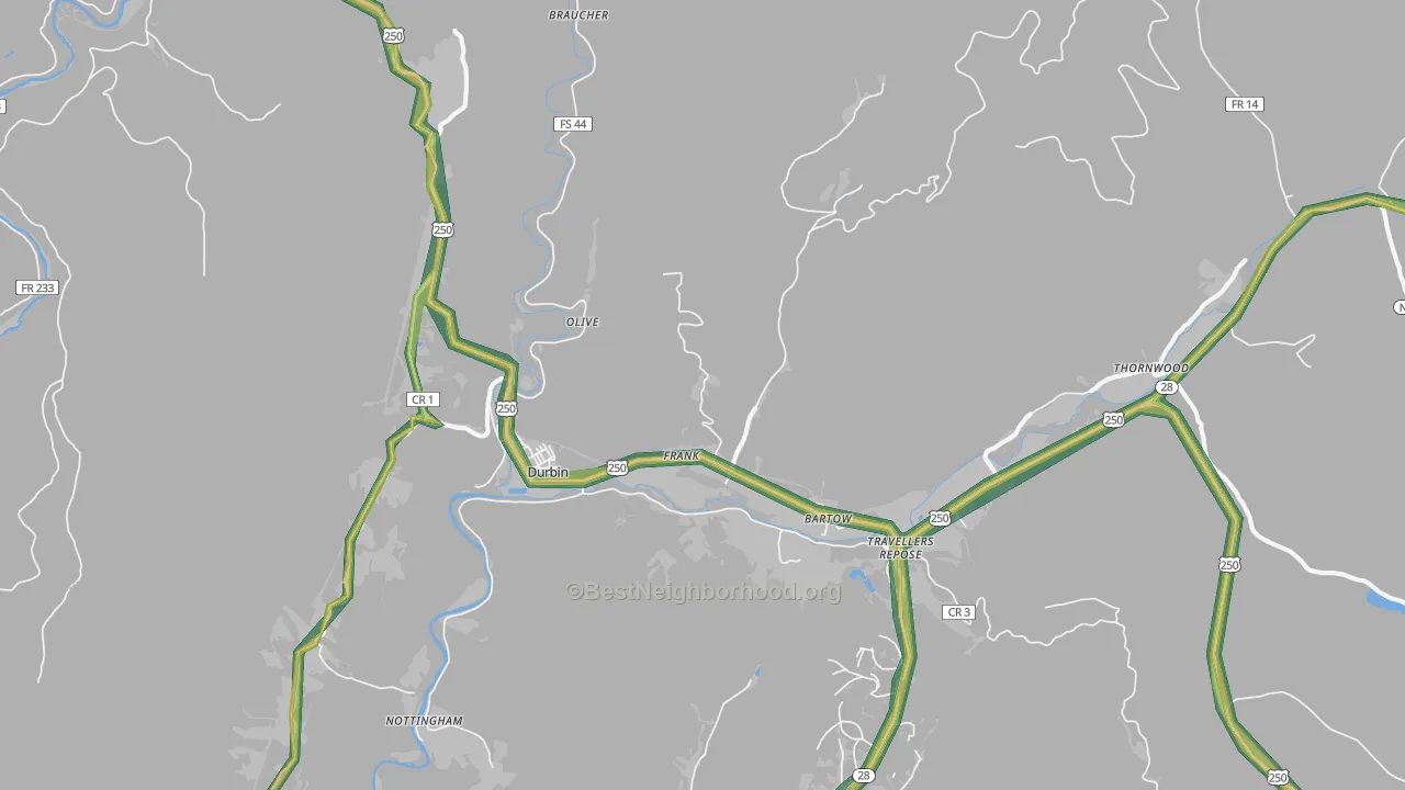 Frank, WV Map of Noise Levels in Frank