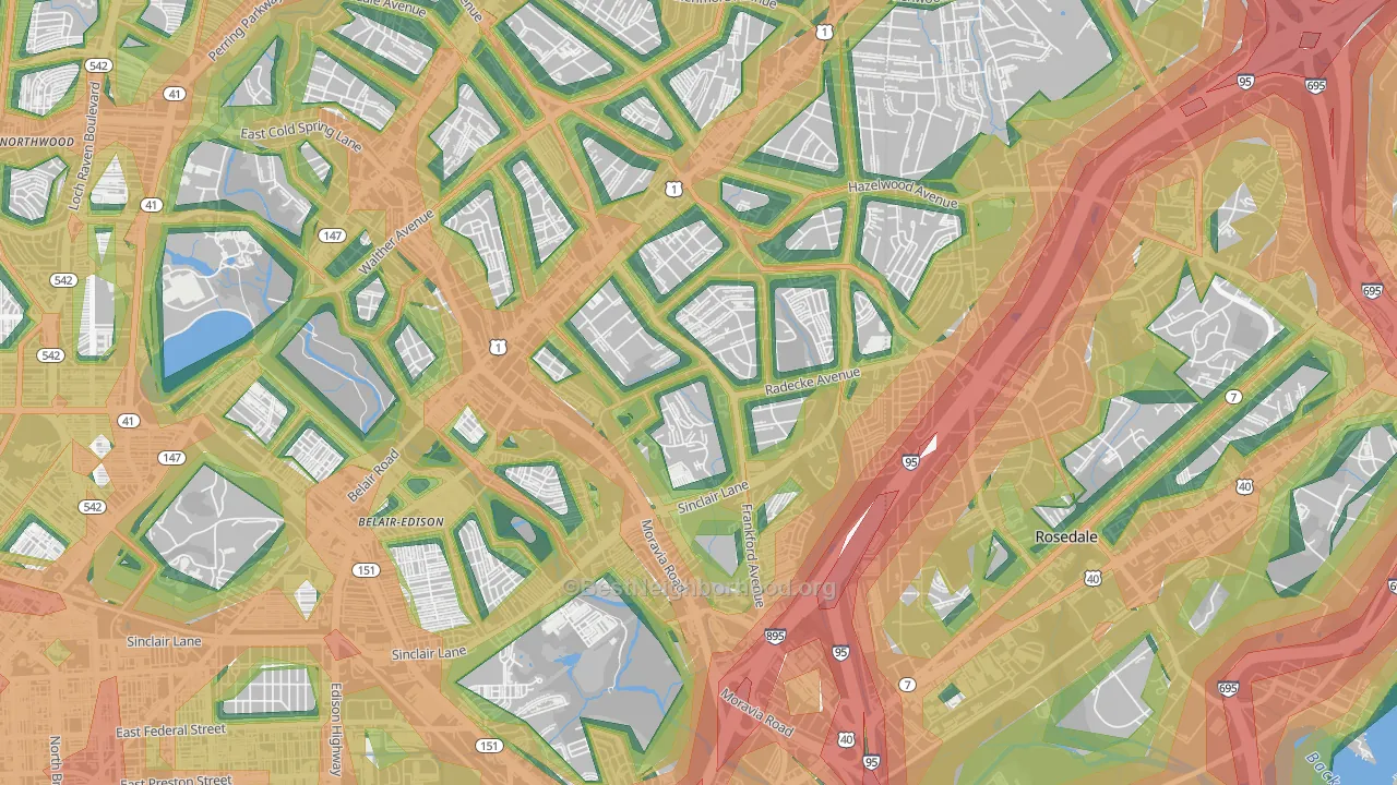 Frankford, Baltimore, MD Map of Noise Levels in Frankford