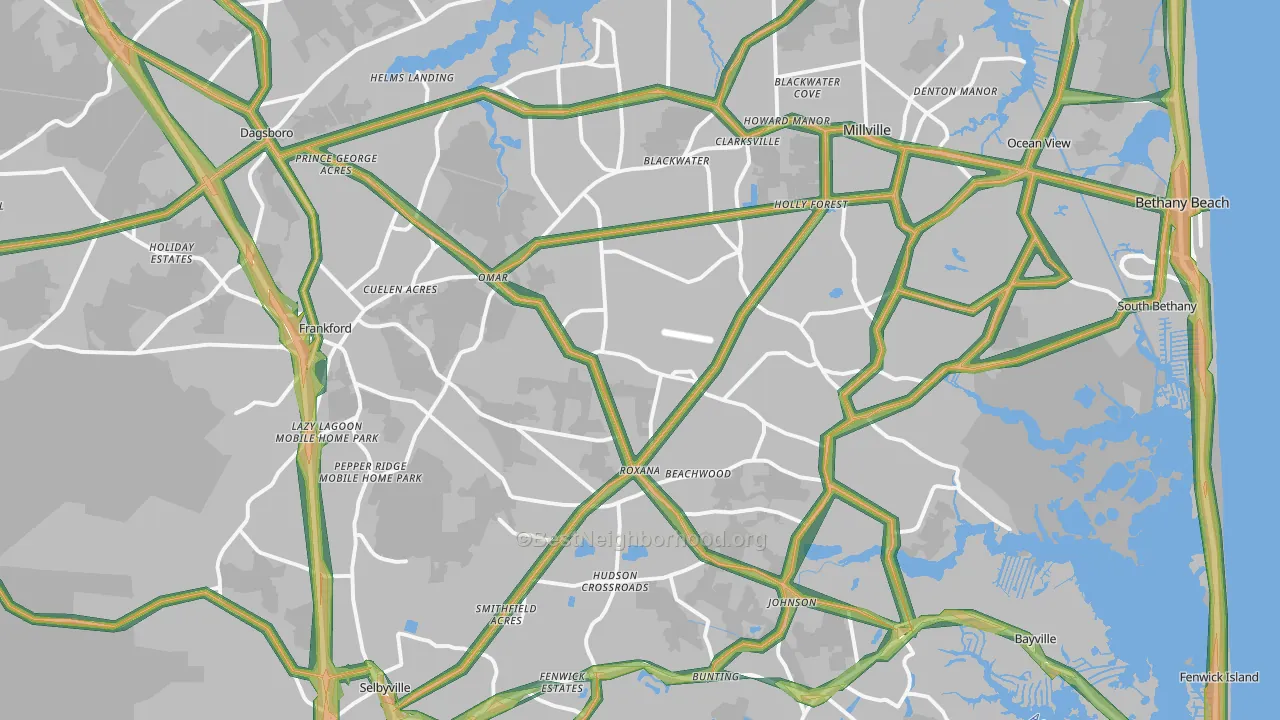 Frankford, DE Map of Noise Levels in Frankford