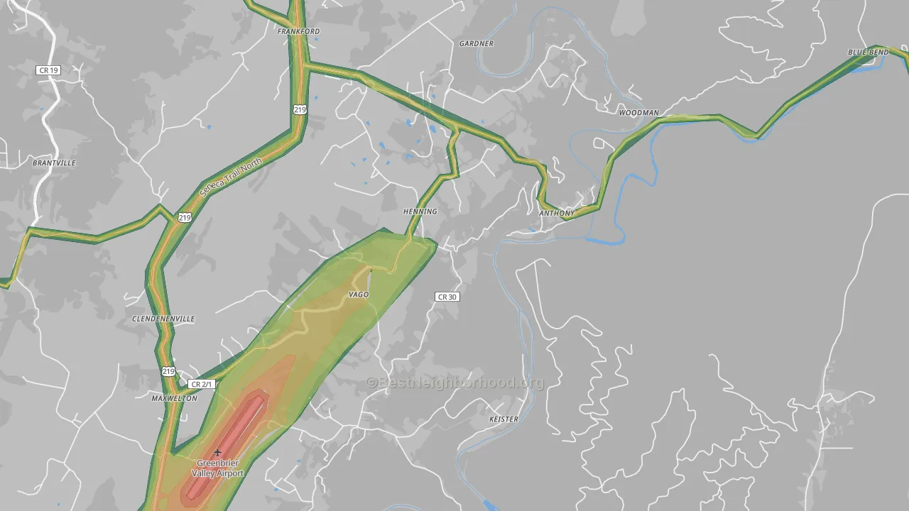 Frankford, WV Map of Noise Levels in Frankford