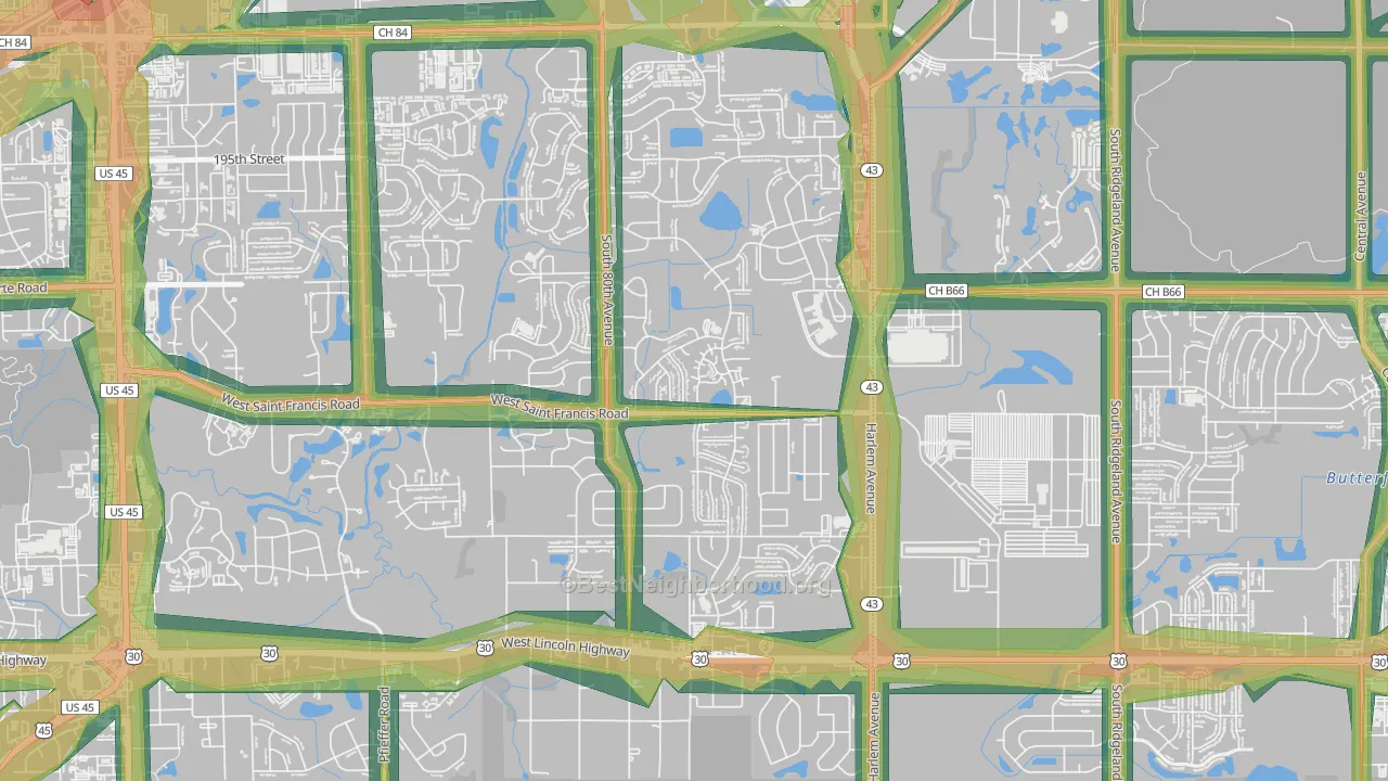 Frankfort Square, IL Map of Noise Levels in Frankfort Square