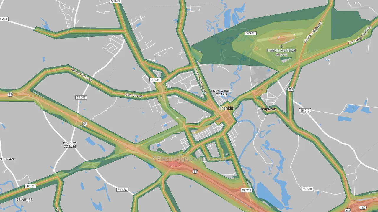 Franklin City, VA Map of Noise Levels in Franklin City