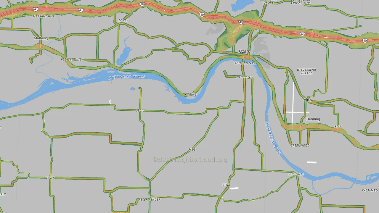 Franklin County, AR Map of Noise Levels in Franklin County