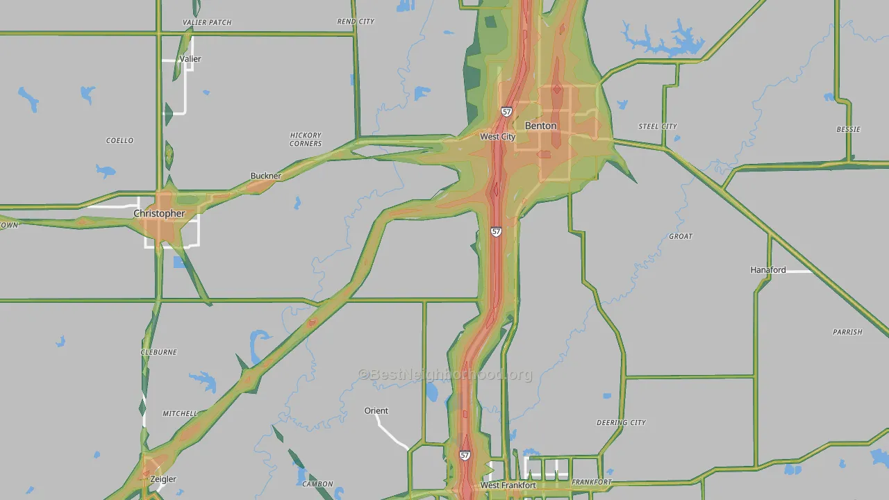 Franklin County, IL Map of Noise Levels in Franklin County