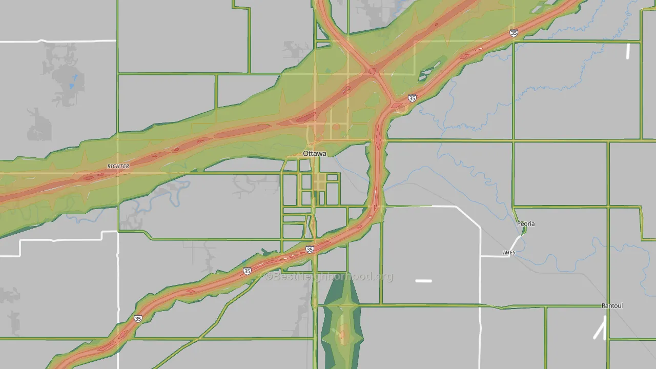 Franklin County, KS Map of Noise Levels in Franklin County