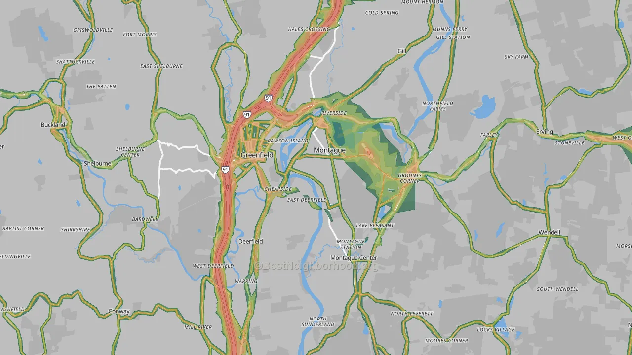 Franklin County, MA Map of Noise Levels in Franklin County