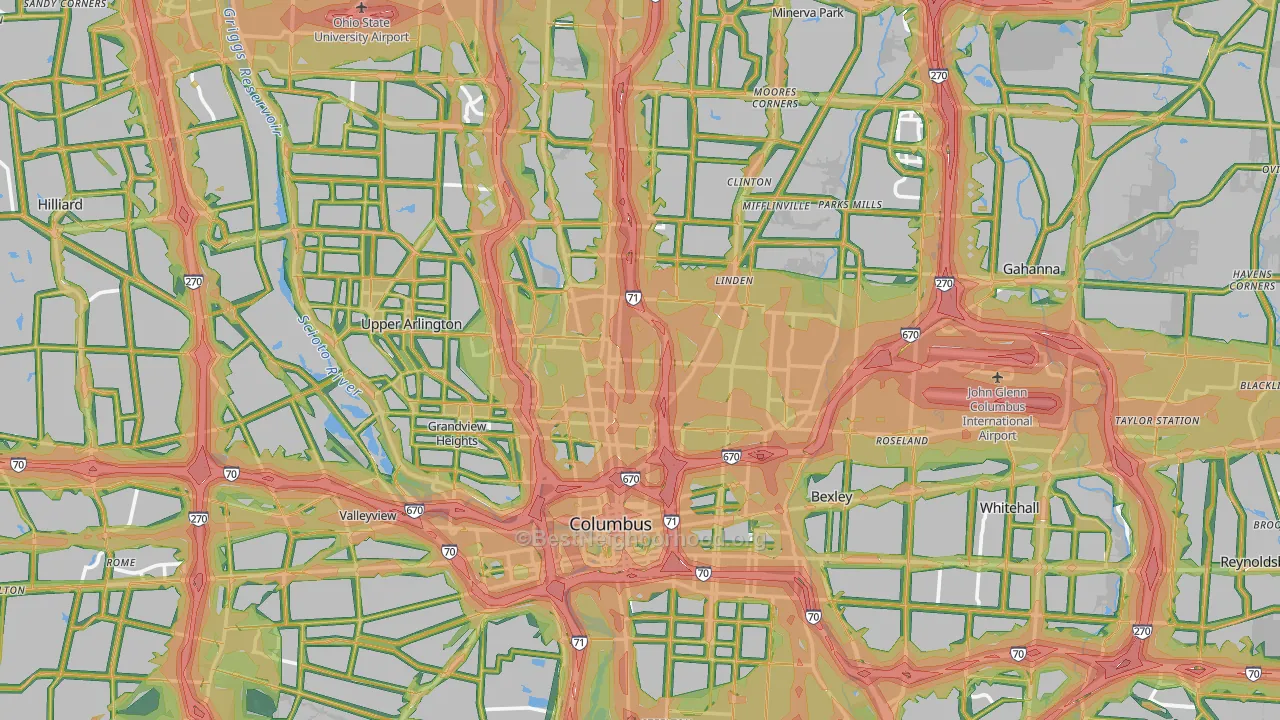 Franklin County, OH Map of Noise Levels in Franklin County