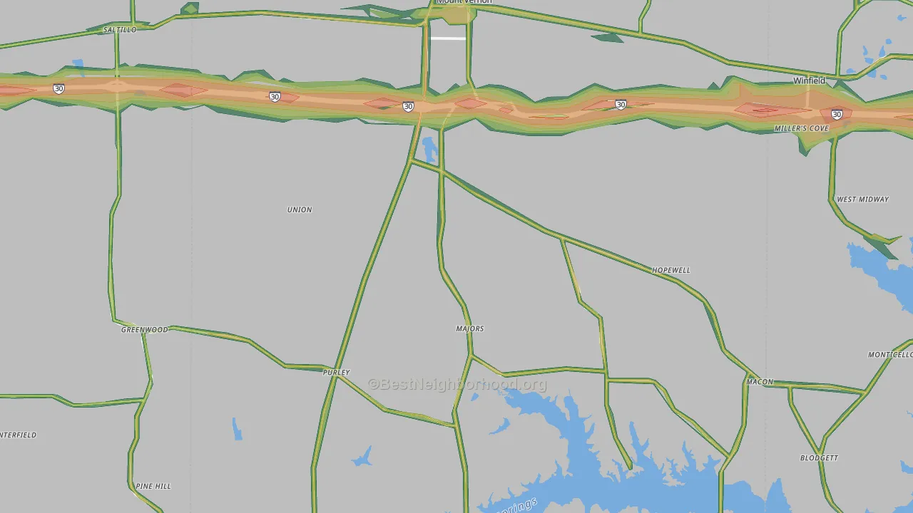 Franklin County, TX Map of Noise Levels in Franklin County