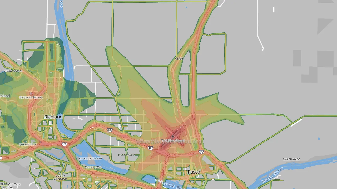 Franklin County, WA Map of Noise Levels in Franklin County