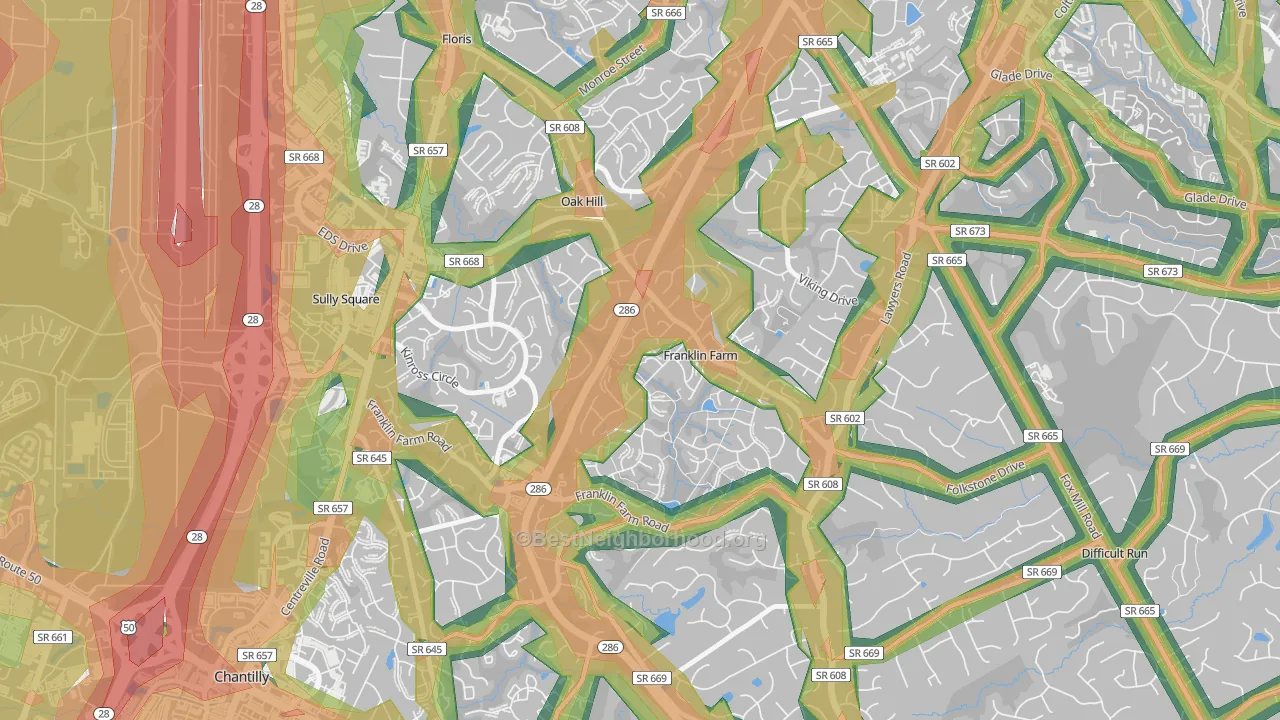 Franklin Farm, VA Map of Noise Levels in Franklin Farm