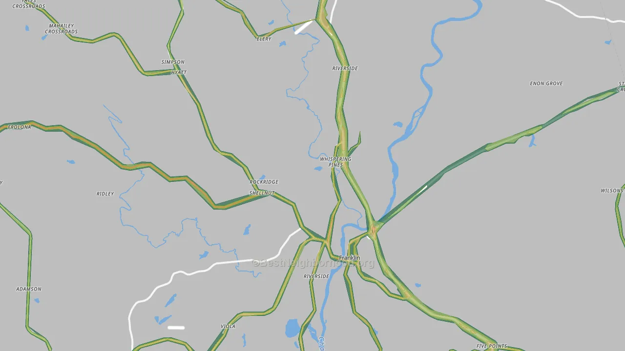 Franklin, GA Map of Noise Levels in Franklin