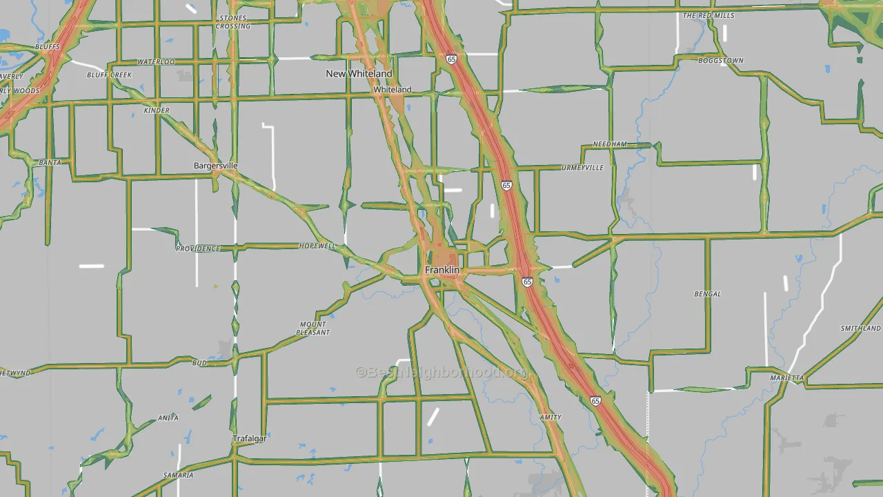 Franklin, IN Map of Noise Levels in Franklin