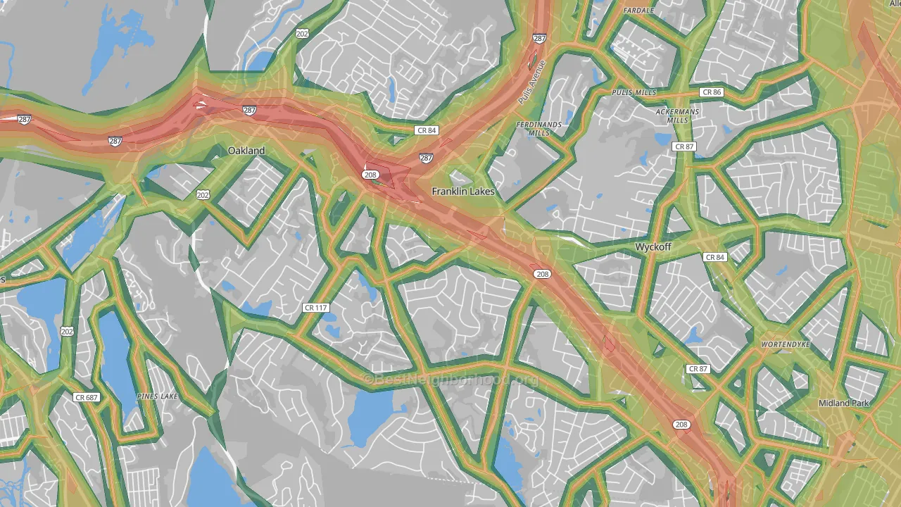Franklin Lakes, NJ Map of Noise Levels in Franklin Lakes