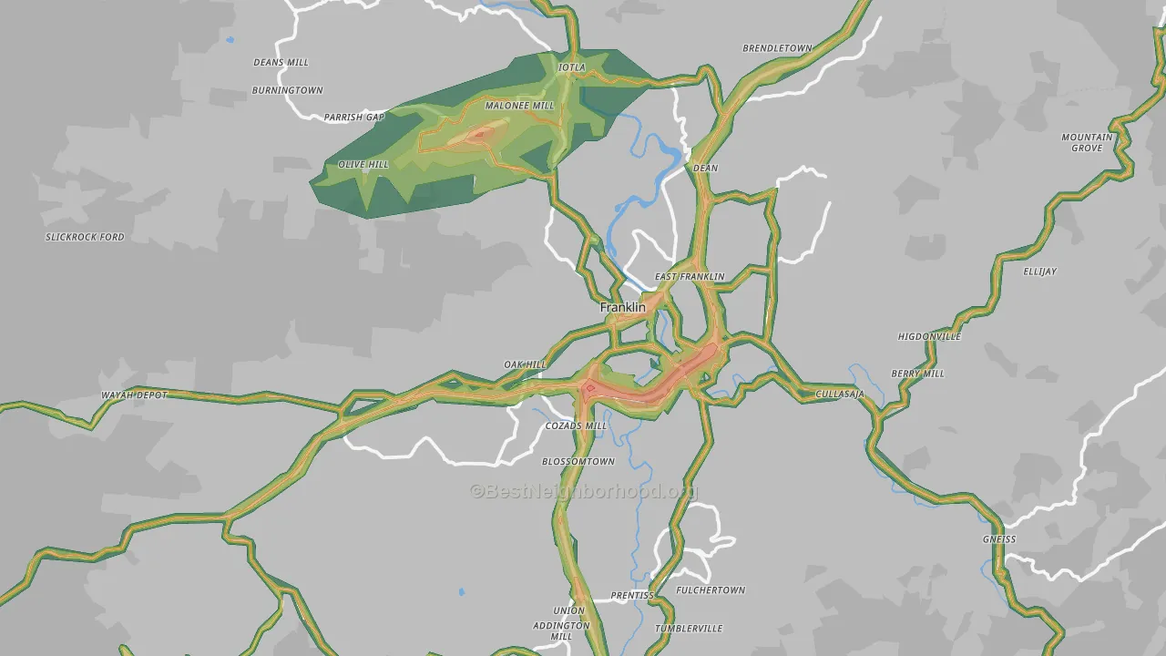 Franklin, NC Map of Noise Levels in Franklin