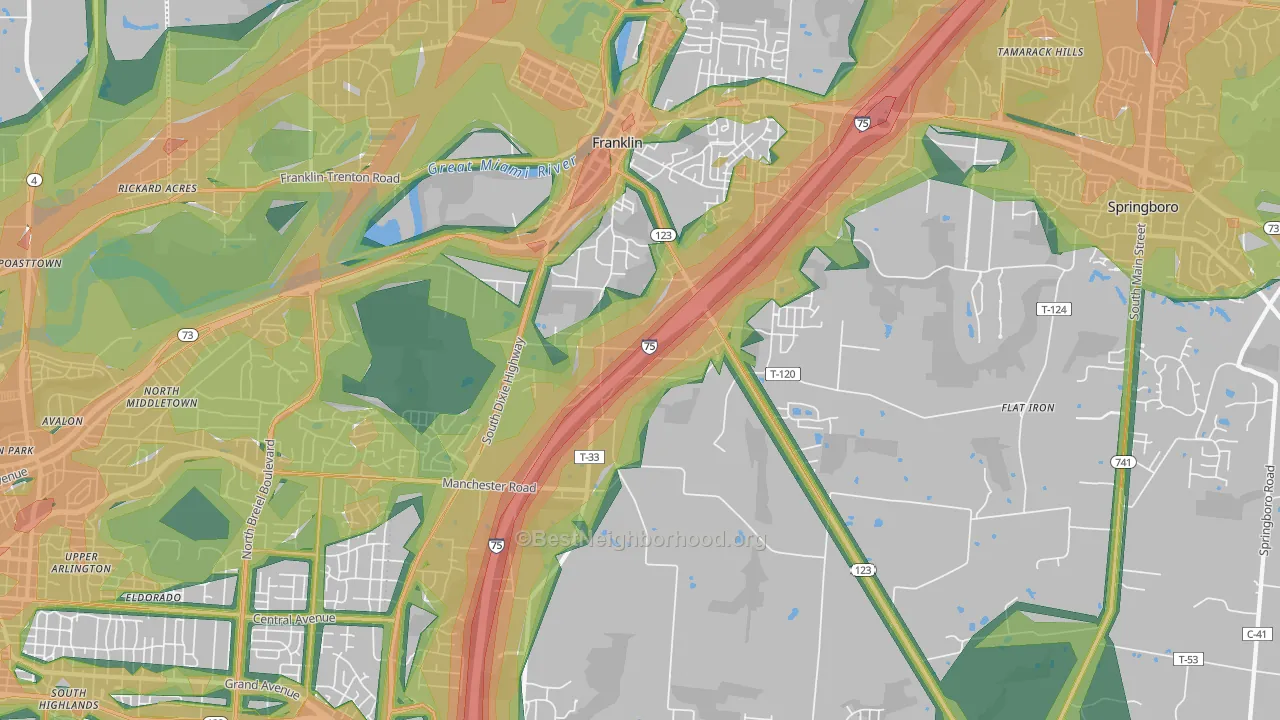 Franklin, OH Map of Noise Levels in Franklin