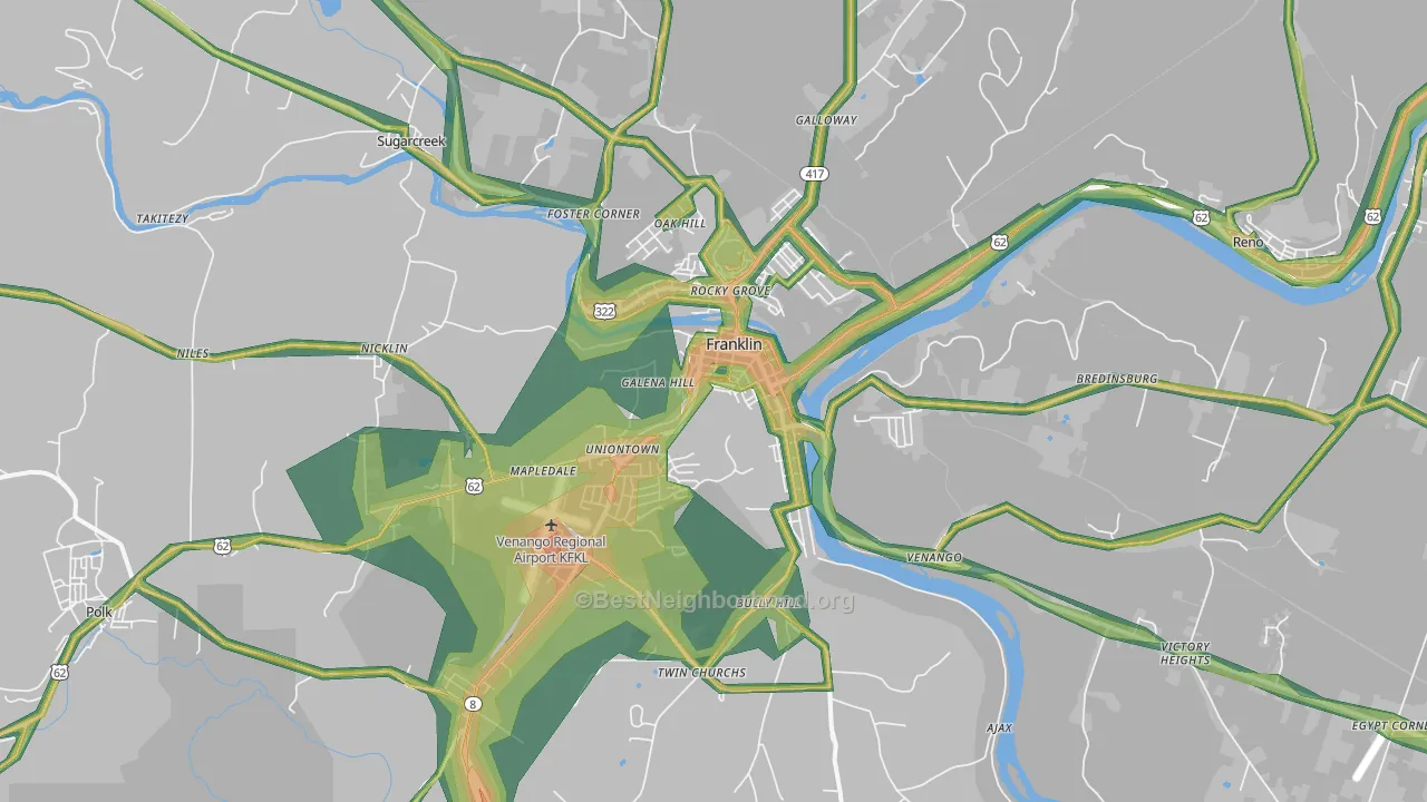 Franklin, PA Map of Noise Levels in Franklin