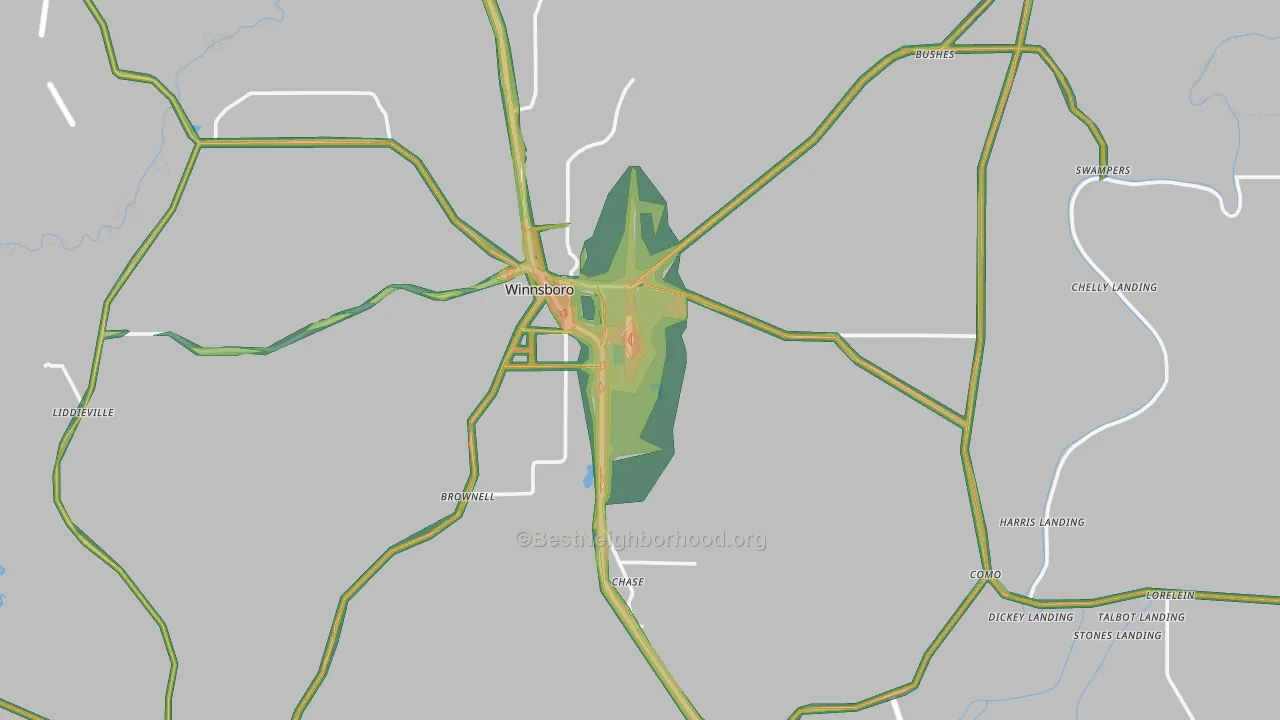 Franklin Parish, LA Map of Noise Levels in Franklin Parish