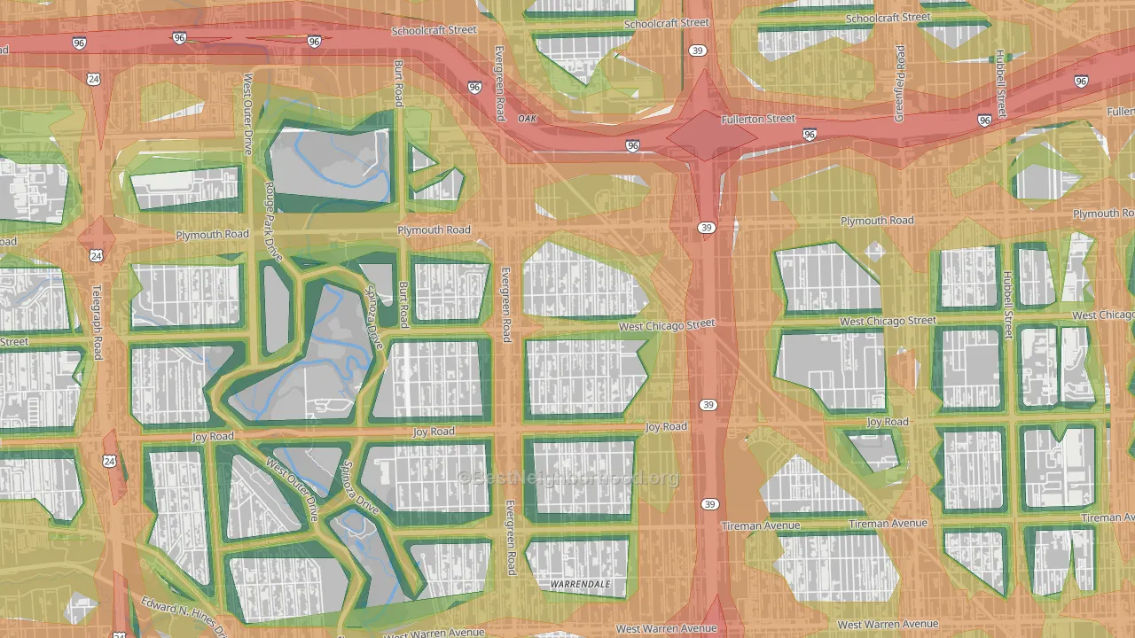 Franklin Park, Detroit, MI Map of Noise Levels in Franklin Park