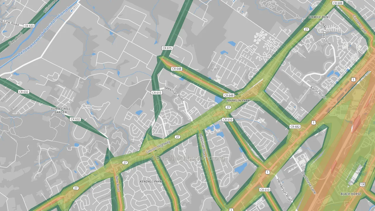 Franklin Park, NJ Map of Noise Levels in Franklin Park