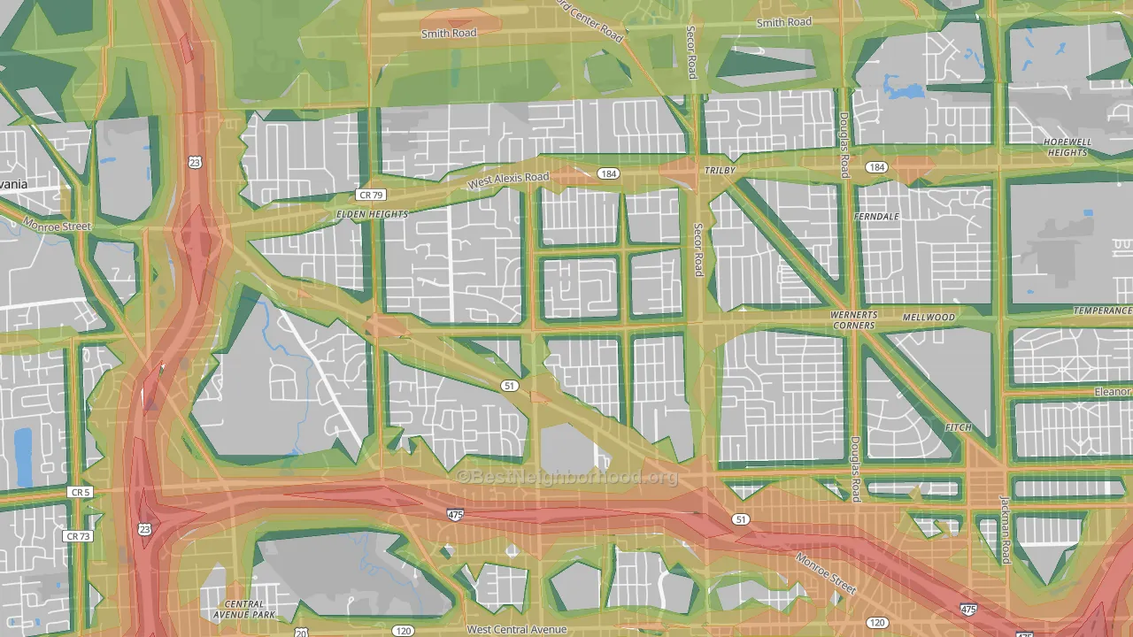Franklin Park, Toledo, OH Map of Noise Levels in Franklin Park