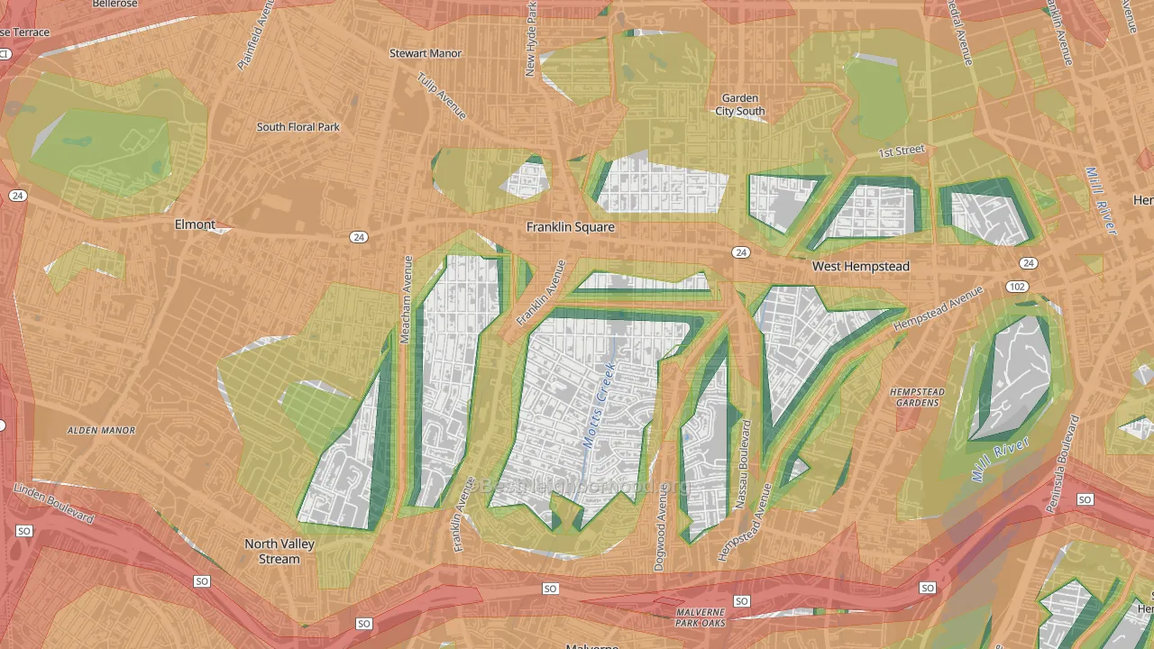 Franklin Square, NY Map of Noise Levels in Franklin Square
