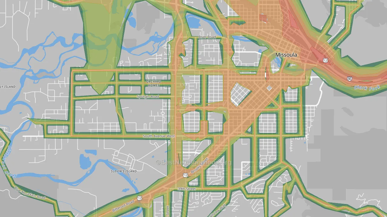 Franklin To The Fort, Missoula, MT Map of Noise Levels in Franklin To The Fort